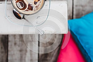 Close-up of the cup of ice coffee