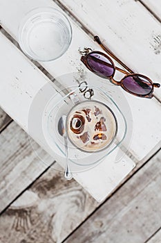 Close-up of the cup of ice coffee