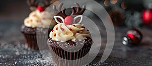 Close-Up of Cupcake With Frosting and Reindeer Antlers