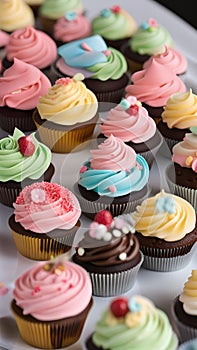 Close-up of cupcakes on a table illustration Artificial Intelligence artwork generated