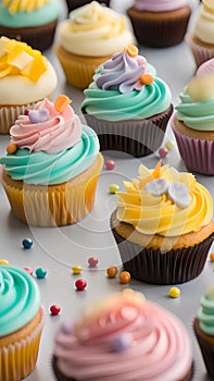 Close-up of cupcakes on a table illustration Artificial Intelligence artwork generated