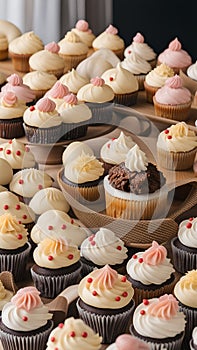 Close-up of cupcakes on a table illustration Artificial Intelligence artwork generated