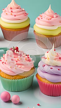 Close-up of cupcakes on a table illustration Artificial Intelligence artwork generated