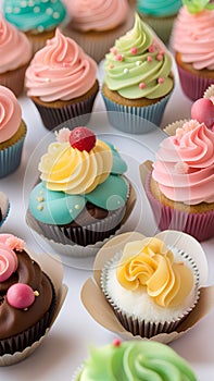 Close-up of cupcakes on a table illustration Artificial Intelligence artwork generated