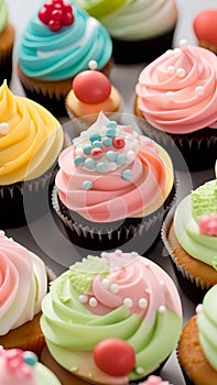 Close-up of cupcakes on a table illustration Artificial Intelligence artwork generated