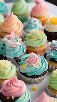 Close-up of cupcakes on a table illustration Artificial Intelligence artwork generated
