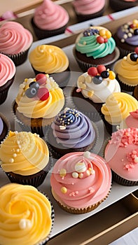 Close-up of cupcakes on a table illustration Artificial Intelligence artwork generated