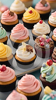 Close-up of cupcakes on a table illustration Artificial Intelligence artwork generated