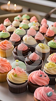 Close-up of cupcakes on a table illustration Artificial Intelligence artwork generated