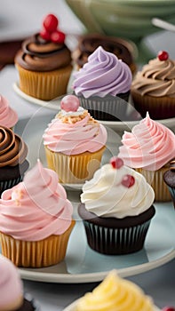 Close-up of cupcakes on a table illustration Artificial Intelligence artwork generated