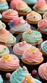 Close-up of cupcakes on a table illustration Artificial Intelligence artwork generated