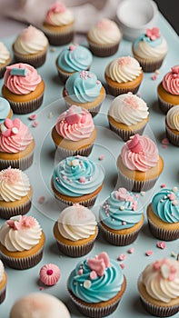 Close-up of cupcakes on a table illustration Artificial Intelligence artwork generated