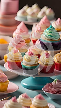 Close-up of cupcakes on a table illustration Artificial Intelligence artwork generated