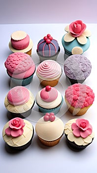 Close-up of cupcakes on a table illustration Artificial Intelligence artwork generated