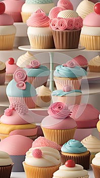 Close-up of cupcakes on a table illustration Artificial Intelligence artwork generated