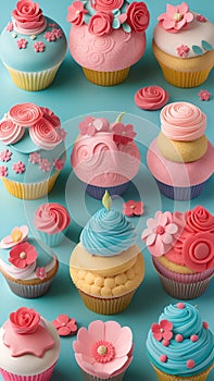 Close-up of cupcakes on a table illustration Artificial Intelligence artwork generated