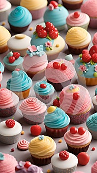 Close-up of cupcakes on a table illustration Artificial Intelligence artwork generated