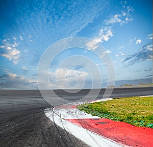 Close up of curbs on motor sport asphalt race track