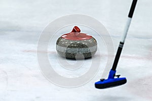 Close up of a Curling game situation.