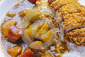 Close-up of curry pork chop rice