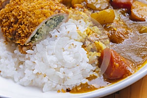 Close-up of curry pork chop rice