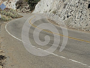 Close Up of Curvy Empty Road Cutting Through Frazier Park National Forest California