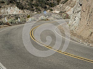 Close Up of Curvy Empty Road Cutting Through Frazier Park National Forest California