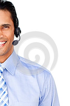 Close-up of a customer service agent