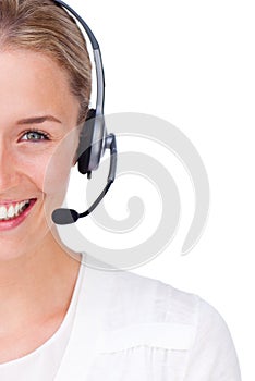 Close-up of a customer service agent