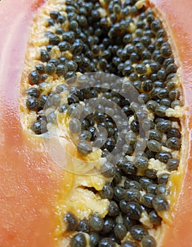 Close up of a cut papaya fruit