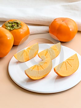 Close-up of cut persimmon pulp