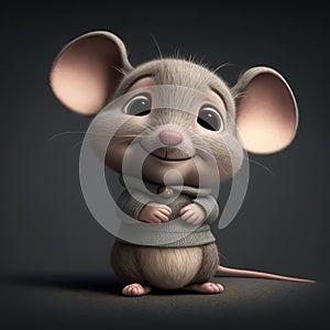 Close up of cute grey mouse on grey background, created using generative ai technology