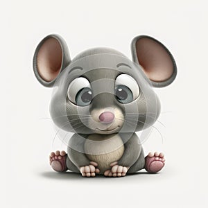 Close up of cute grey mouse on white background, created using generative ai technology