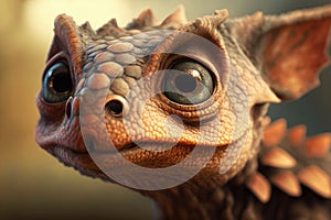 close-up of cute little dragon's face, with its eyes and nostrils visible