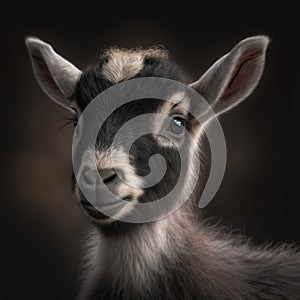 Close up of cute pygmy goat, created using generative ai technology