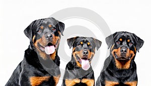 Close up of cute rottweiler breed dogs being attentive while looking forward at camera. Horizontal web banner. perfect for animal