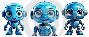 Cute Blue Robot Cartoon Character with Big Eyes Isolated on White - Generative Ai
