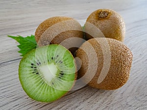 Close up cuted kiwi on wooden table