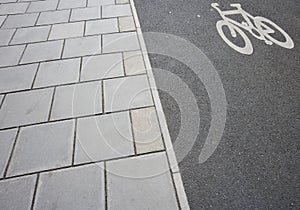 Close-Up of cycle lane on the pavement