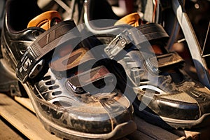 close-up of cycling shoes clipped to a racing bikes pedals