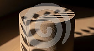Close-up of a cylindrical object with leaf shadows