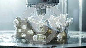 Close-up of a 3D printer creating a complex design from a digital model