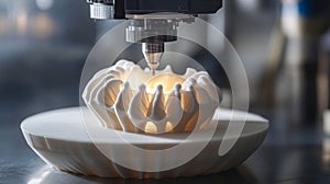 Close-up of 3D printer creating intricate white object