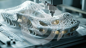 Close Up of 3D Printer Creating Intricate White Object