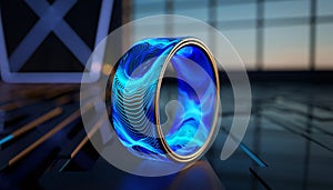 Futuristic Blue Ring with Abstract Digital Pattern