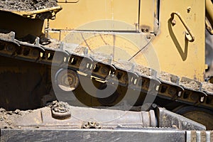 Close up of a D6 bulldozer tracks