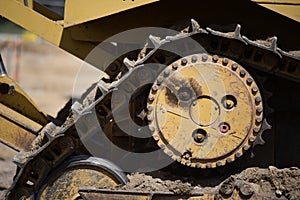 Close up of a D6 bulldozer tracks