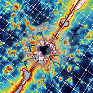 Close-Up of Damaged Solar Panel with Visible Cracks, generative ai