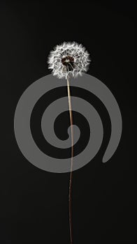 Close-up of a dandelion seed head against a black background