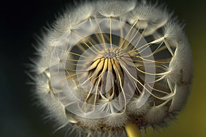 close-up of dandelion seed head, with individual seeds ready to be carried away on the wind